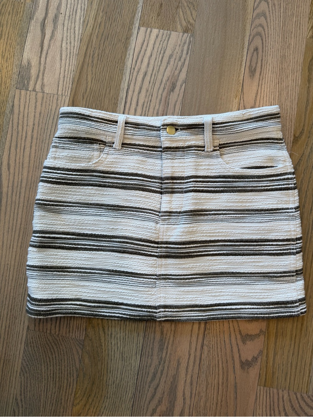 Madewell Cream and Brown Striped Knit Mini Skirt